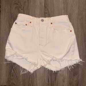 Levi's 501 Original high-rise white denim distressed shorts